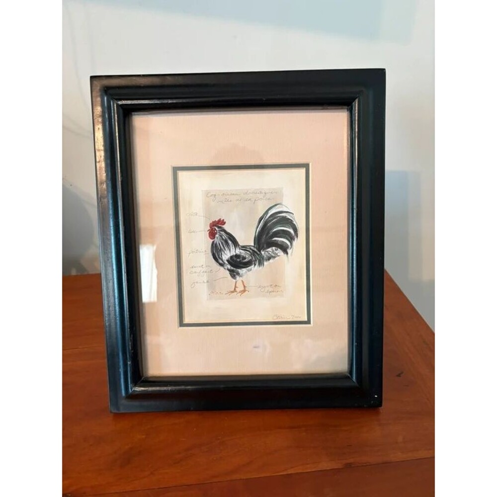 Vintage Framed Rooster Print French Country